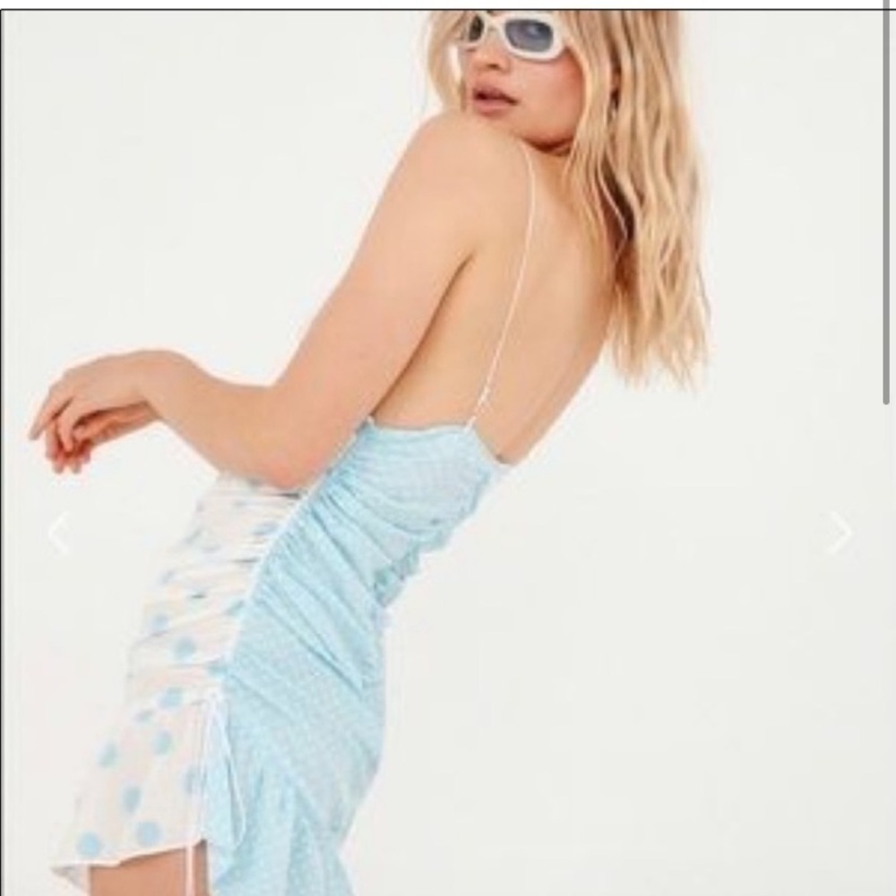 For Love & Lemons Caroline Mini Midi Light Blue Polka Dot Dress New With Tags - Picture 5 of 14